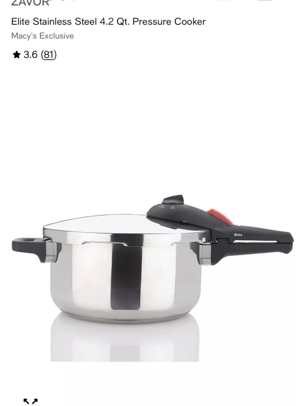 Elite Stainless Steel 4.2 Qt Pressure Cooker - Silver